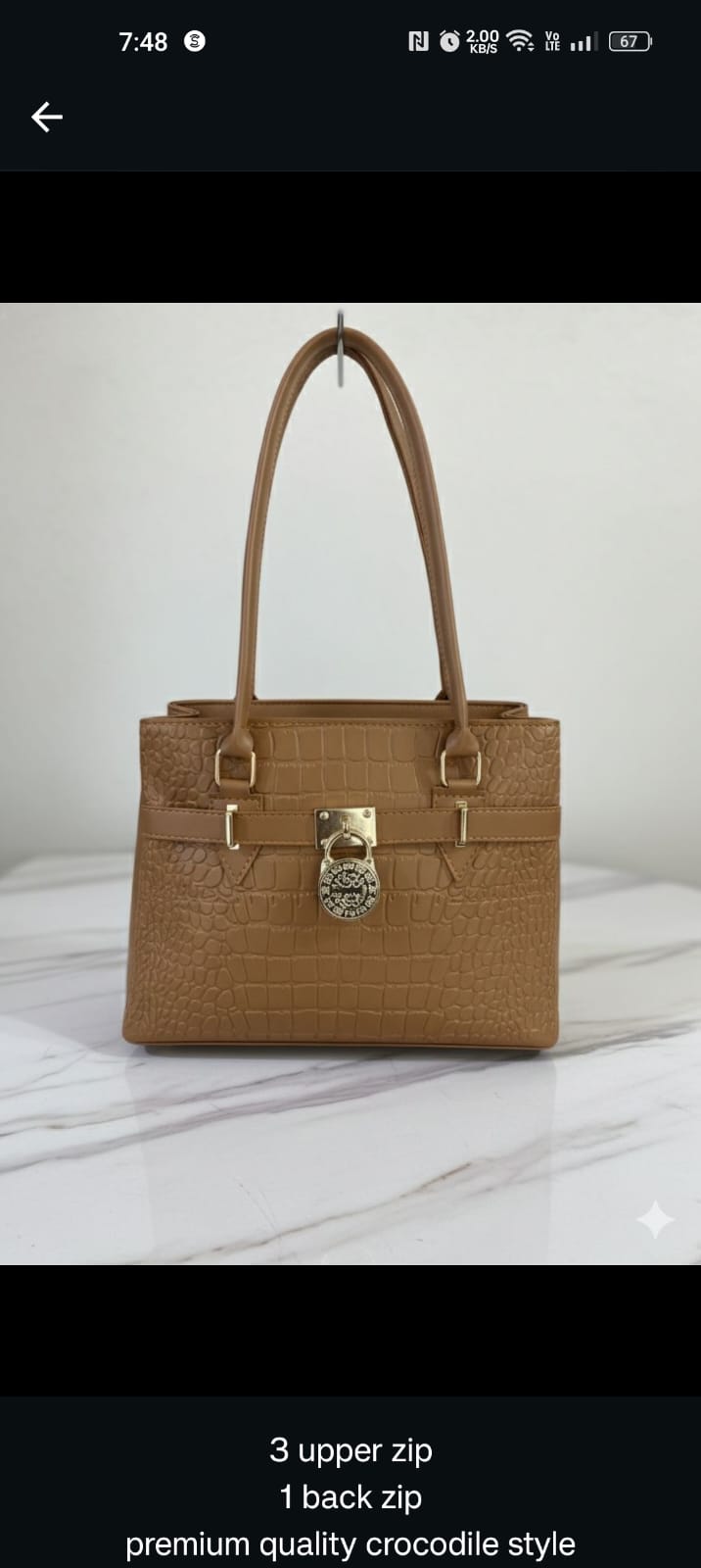 Crocodile Embossed Triple-Zip Tote Bag —   handbag by HandbagsAvenue